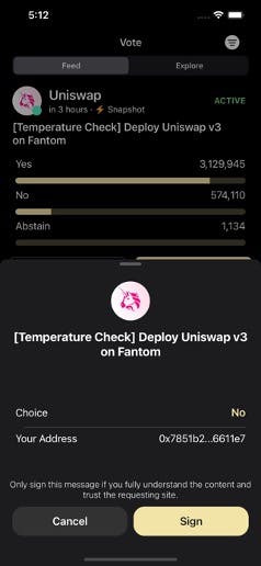 Off-chain voting through Snapshot for a Uniswap temperature check